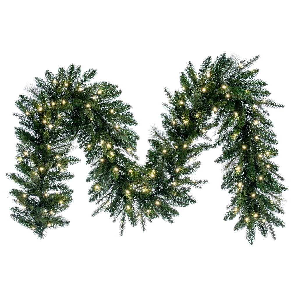 Vickerman 9' x 14" Berkley Mixed Pine Artificial Garland with 100 Dura-Lit® Warm White LED Mini Lights and 420 PE/PVC/Hardneedle Tips.