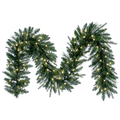 Vickerman 9' x 14" Berkley Mixed Pine Artificial Garland with 100 Dura-Lit® Warm White LED Mini Lights and 420 PE/PVC/Hardneedle Tips.