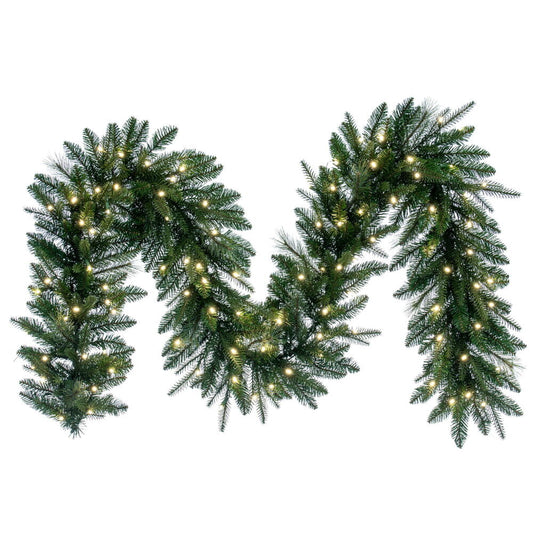 Vickerman 9' x 14" Berkley Mixed Pine Artificial Garland with 100 Dura-Lit® Warm White LED Mini Lights and 420 PE/PVC/Hardneedle Tips.