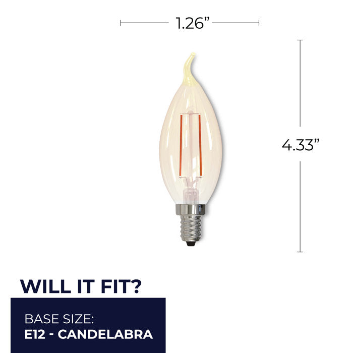 Bulbrite LED Filament CA10 Nostalgic Thread Edison Light Bulb, 2.5W, 25W Incandescent Equivalent, E12 Candelabra Base, 2100K, Antique Finish, 4 Pack