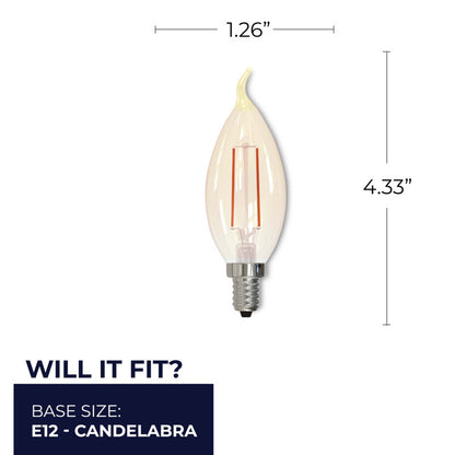 Bulbrite LED Filament CA10 Nostalgic Thread Edison Light Bulb, 2.5W, 25W Incandescent Equivalent, E12 Candelabra Base, 2200K, Antique Finish, 4 Pack
