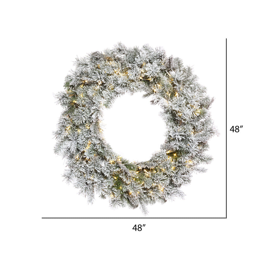Vickerman 48" Flocked Kiana Artificial Christmas Wreath with Warm White LED lights.
