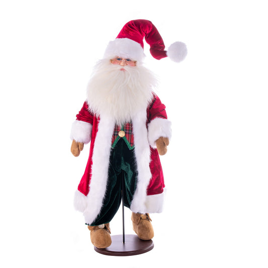 Vickerman 28" Red Plaid Velvet Santa Doll with Stand. This santa has glasses stand is removeable.