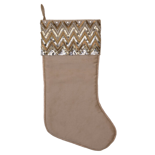 Vickerman 19" Champagne Chevron Sequin Christmas Stocking.