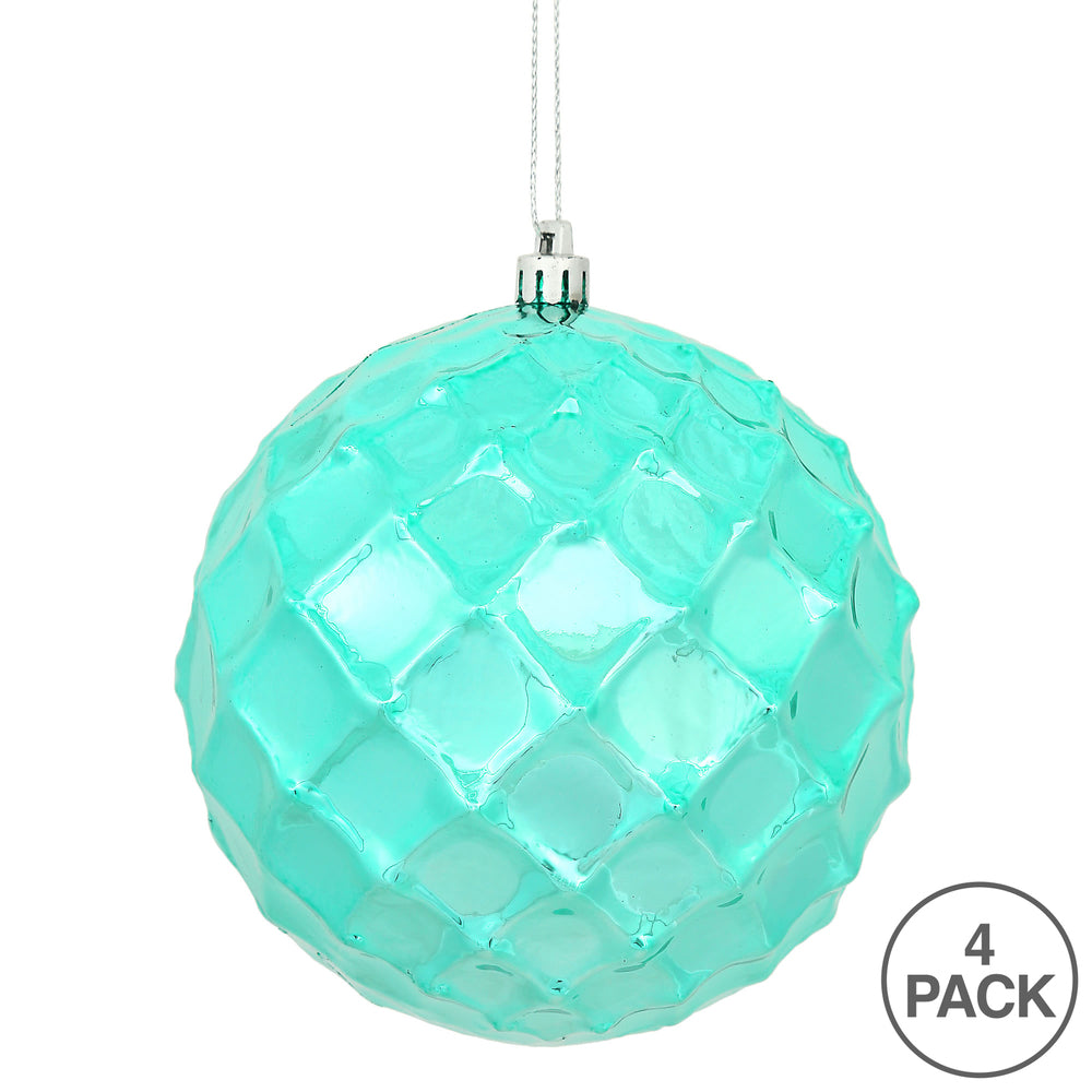 Vickerman 4.75" Teal Shiny Diamond Bauble Christmas Ornament Set of 4