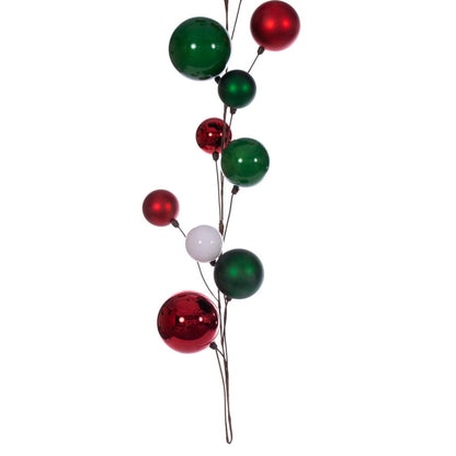 Vickerman 10' White Red And Green Assorted Finish Branch Ball Ornament Garland.