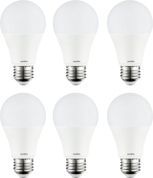 Sunlite 3-Way LED A19 Light Bulb, 5/9/15 Watts (40W 60W 100W Equivalent), 500-1000-1600 Lumens, Medium E26 Base, Omni-Directional, ETL Listed, Frost, 5000K Daylight, 6 Count