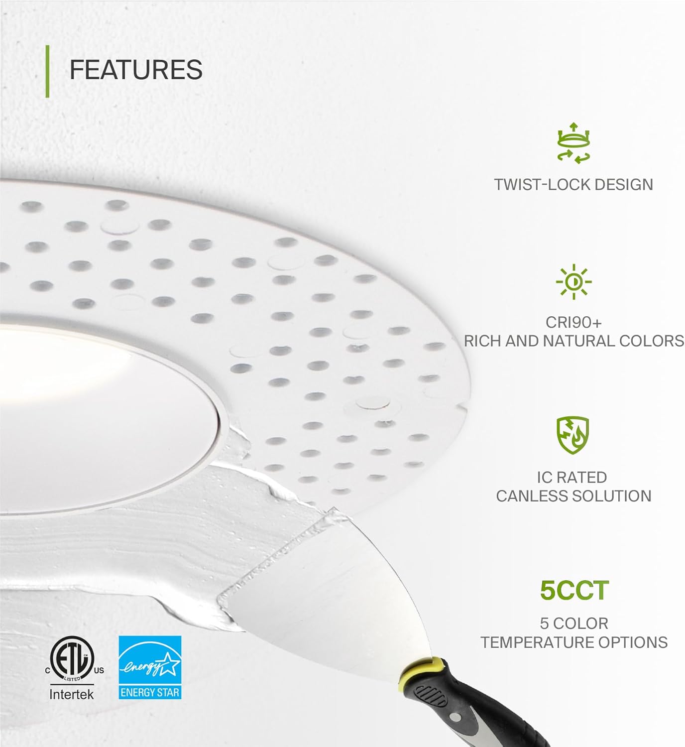 ASD Lighting LED Trimless Downlight Round 3.5inch 12W 120V Triac 2700/3000/3500/4000/5000K White ETL Energy Star