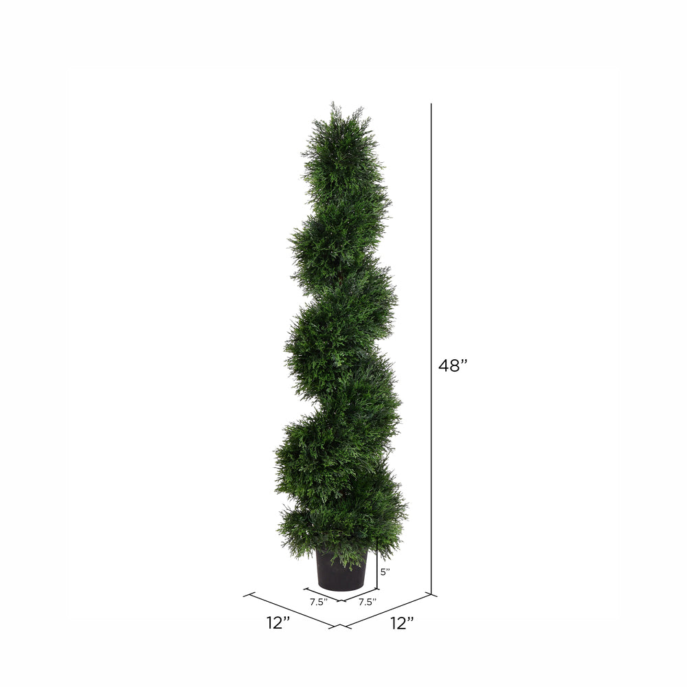 Vickerman 4' Artificial Potted Green Cedar Spiral Tree.