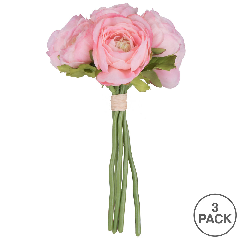 Vickerman 9" Artificial Mini Pink Ranunculus Spray. Includes 3 sprays per pack.