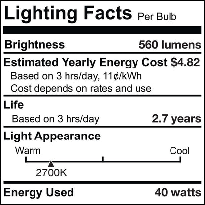 BULBRITE KRYPTON/XENON T3 CANDELABRA SCREW (E12) 40W DIMMABLE LIGHT BULB 2700K/WARM WHITE 2PK (473040)
