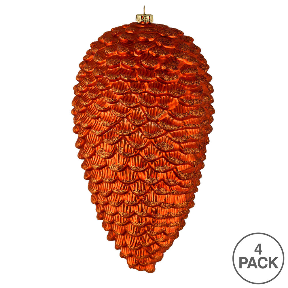 Vickerman 7" Burnished Orange Matte Glitter Pinecone Christmas Ornament 4 per pack