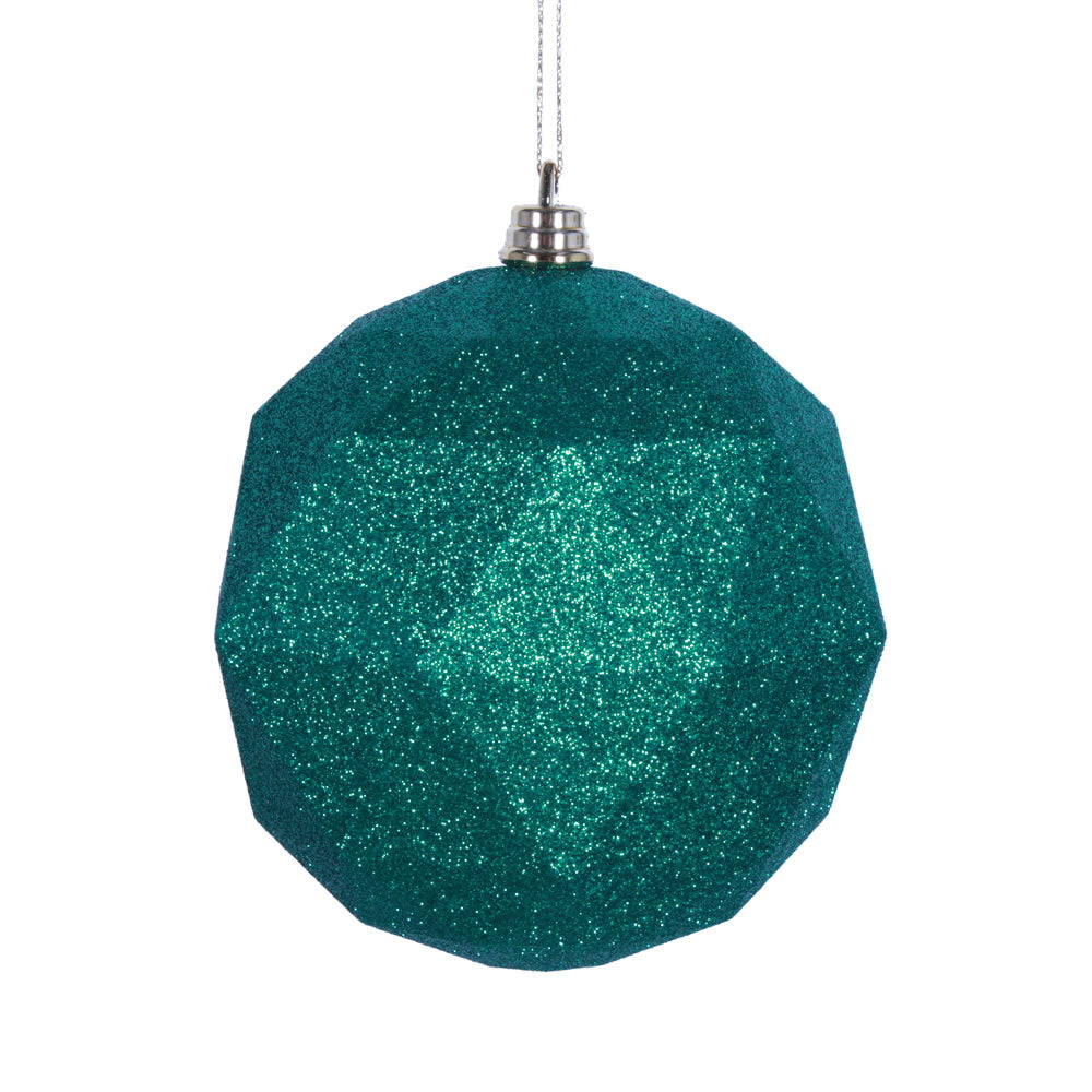 Vickerman 6" Seafoam Green Geometric Ball Ornament Featuring a Glitter Finish. Comes 4 per bag