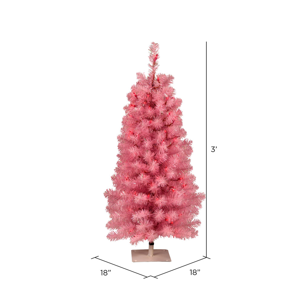 Vickerman 3' x 18" Pink Pine Artificial Christmas Tree Pink Incandescent Mini Lights