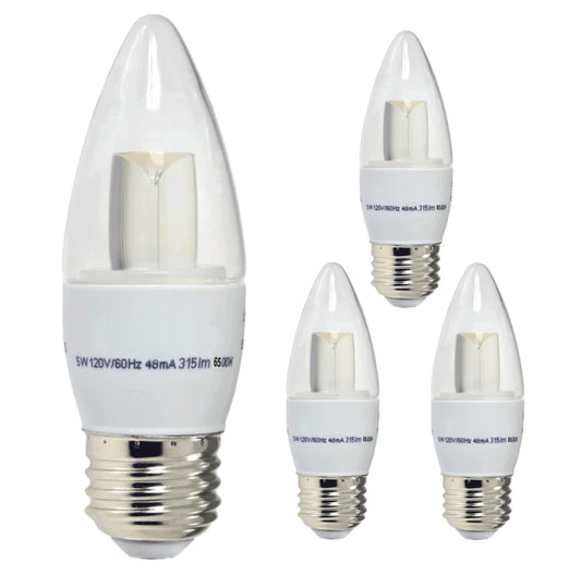 Damar- LED Chandelier Light Bulb B11 Decorative Clear Torpedo Tip 4.7W 315 Lumens E26 Medium Base 6500K Daylight Dimmable Pack of 4- Vintage Candelabra Candle Lamp for Ceiling Fan Bedroom Kitchen