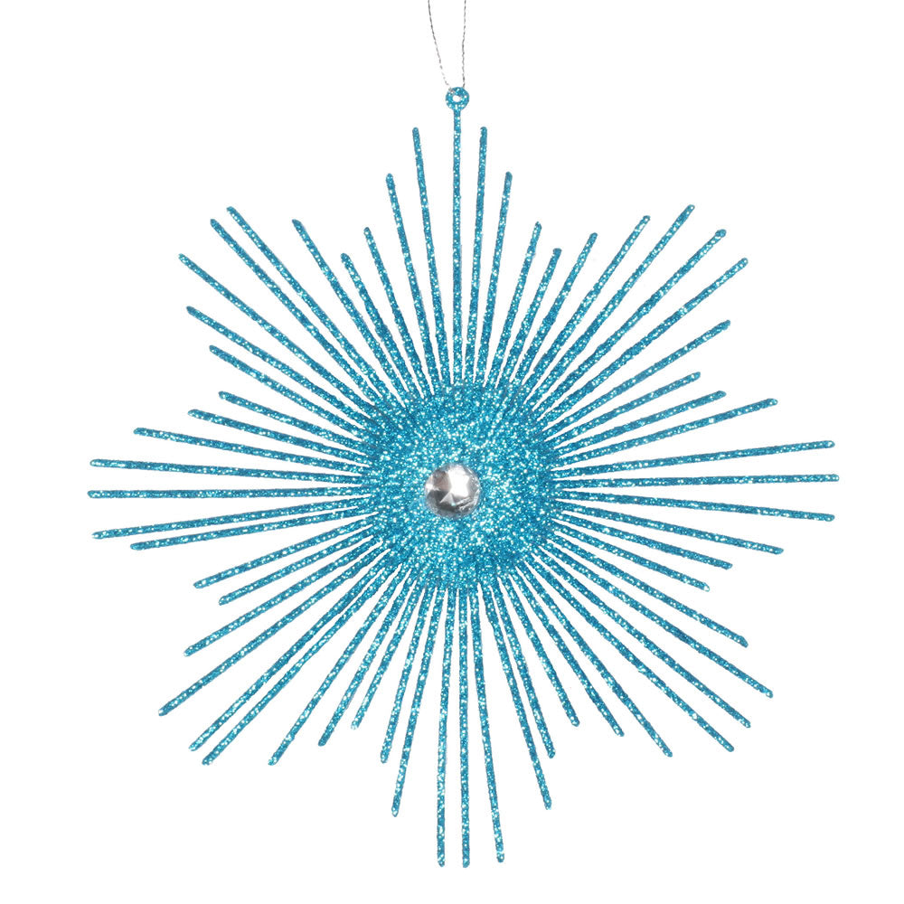 Vickerman 6.5" Turquoise Snowflake Burst Glitter Christmas Ornament 6 per Bag