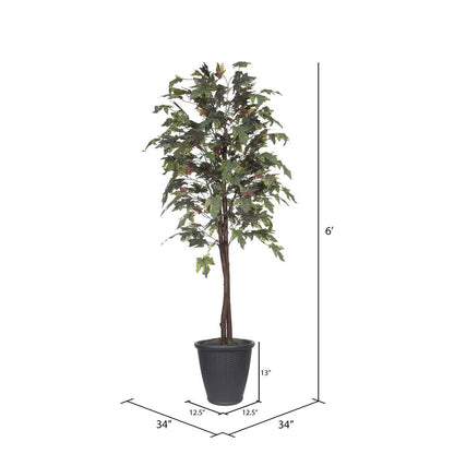 Vickerman 6' Artificial Frosted Maple Tree Gray Round Plastic Container.