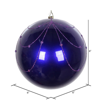 Vickerman 6" Purple Candy Finish Curtain Ornament with Glitter Accents 3 per Bag