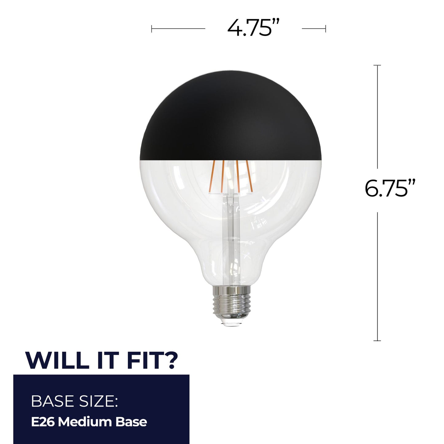 Bulbrite 862064 LED Filament Pack of (4) 6 Watt Dimmable G40 Light Bulb with Half Black Glass Finish and Medium (E26) Base - 2700K (Warm White Light), 500 Lumens