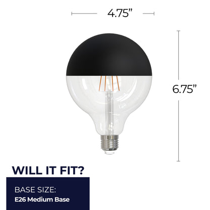 Bulbrite 862064 LED Filament Pack of (4) 6 Watt Dimmable G40 Light Bulb with Half Black Glass Finish and Medium (E26) Base - 2700K (Warm White Light), 500 Lumens