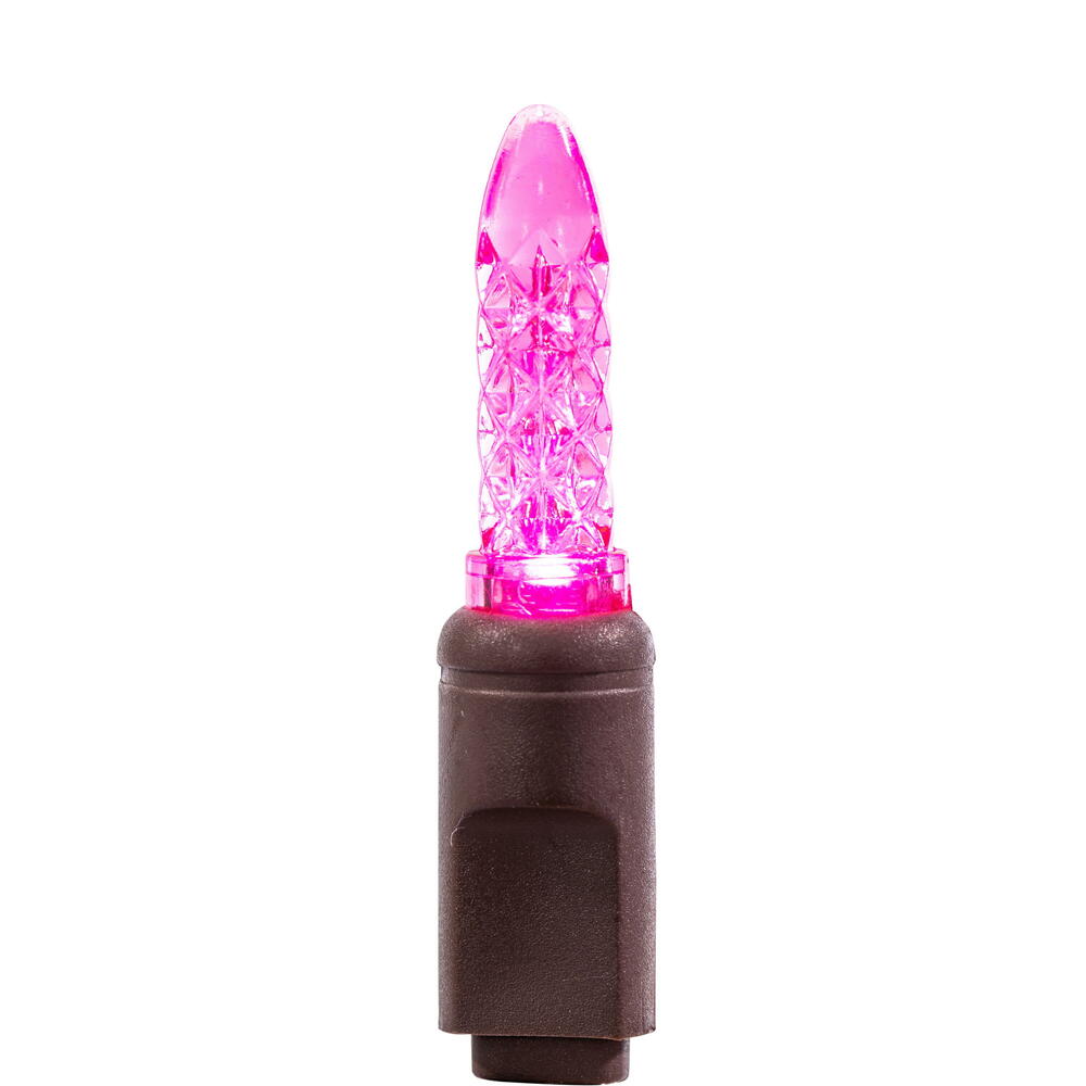 Vickerman 70 Pink M5 Faceted LED Light on Brown Wire, 4" Spacing x 24' Long Christmas Light Strand