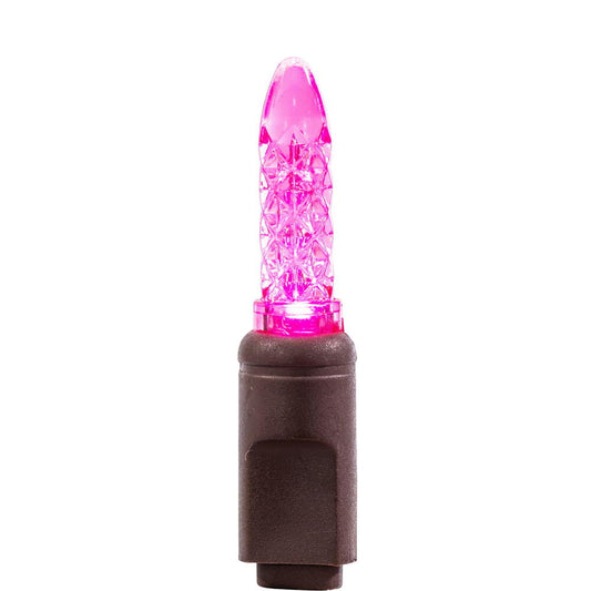 Vickerman 70 Pink M5 Faceted LED Light on Brown Wire, 4" Spacing x 24' Long Christmas Light Strand