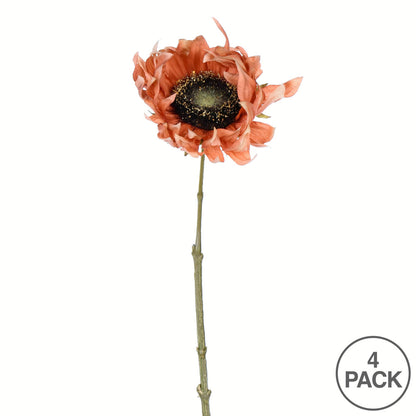 Vickerman 24" Artificial Brown Sunflower Stem Set of 4