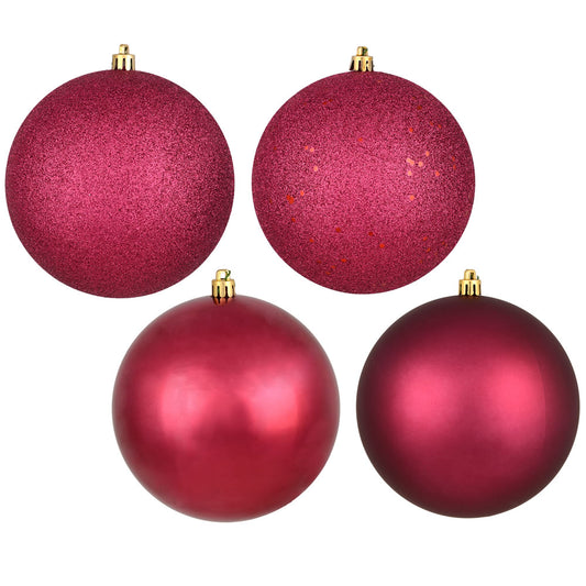 Vickerman 4.75" Berry Red 4-Finish Ball Ornament Assortment 4 per Box