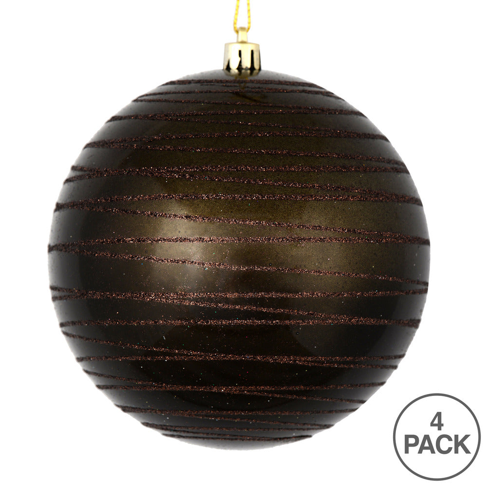 Vickerman 4" Gunmetal Candy Finish Ball Ornament with Glitter Lines 4 per Bag