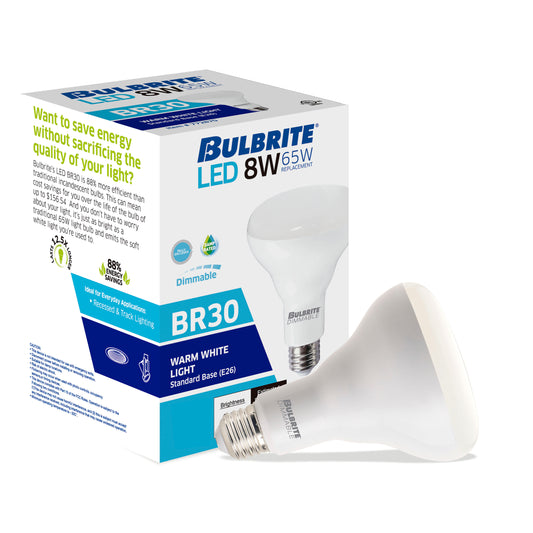 Bulbrite 772856 LED Filament 8 Watt Dimmable BR30 Light Bulb with Frost Glass Finish and Medium (E26) Base - 2700K (Warm White Light), 650 Lumens