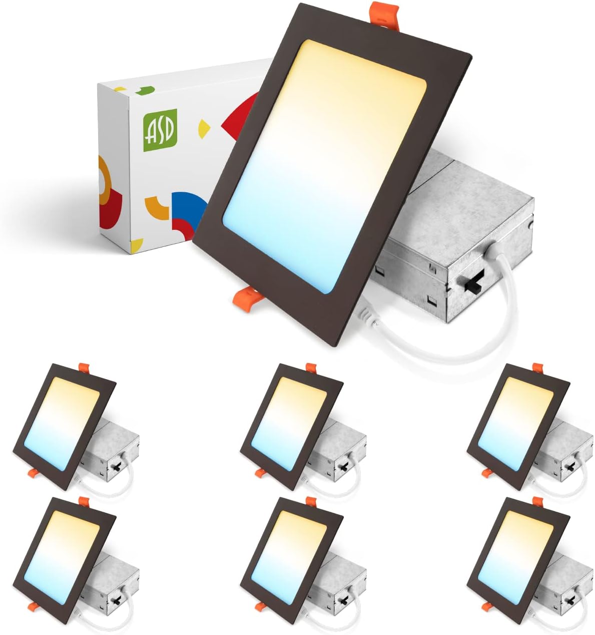 ASD Lighting LED Recessed Mini Panel Square 6inch 15W 120V Triac 2700/3000/3500/4000/5000K Bronze UL Energy Star 6 pack