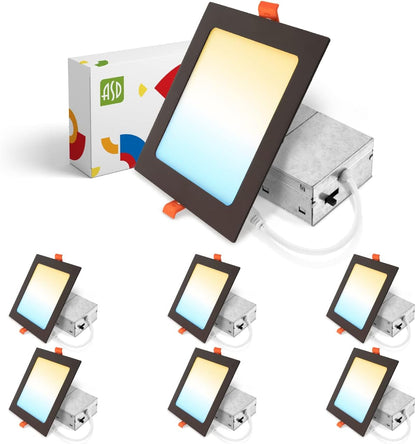 ASD Lighting LED Recessed Mini Panel Square 6inch 15W 120V Triac 2700/3000/3500/4000/5000K Bronze UL Energy Star 6 pack