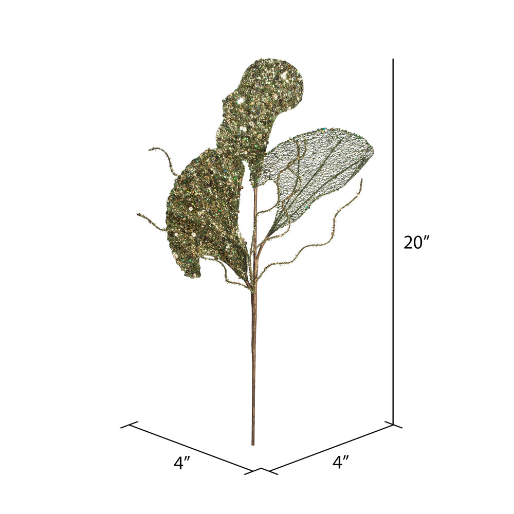 Vickerman 20" Green Fiddle Leaf Glitter Artificial Christmas Spray. Includes 3 sprays per pack.