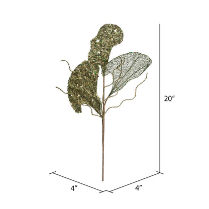 Vickerman 20" Green Fiddle Leaf Glitter Artificial Christmas Spray. Includes 3 sprays per pack.