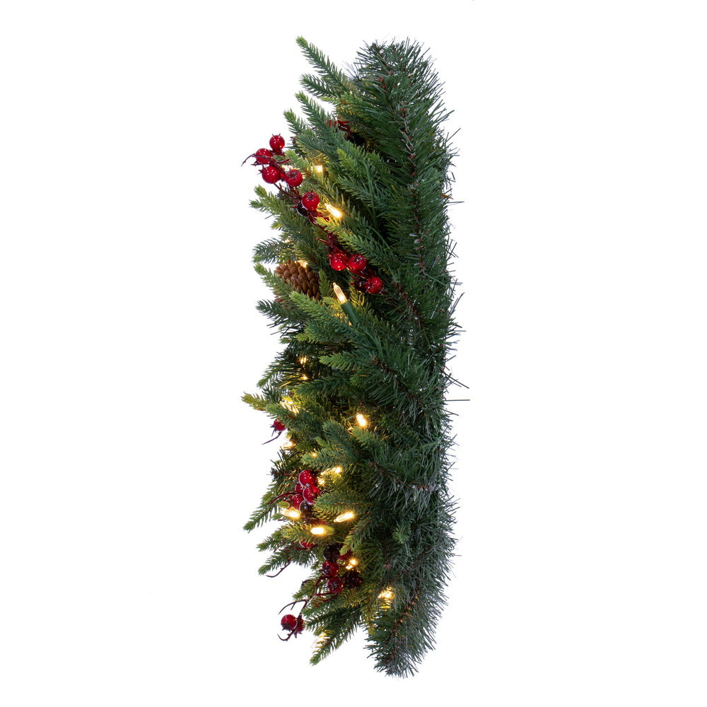 Vickerman 24" Berry Mixed Pine Cone Artificial Pre-Lit Wreath Dura-Lit® Warm White LED Mini Lights.