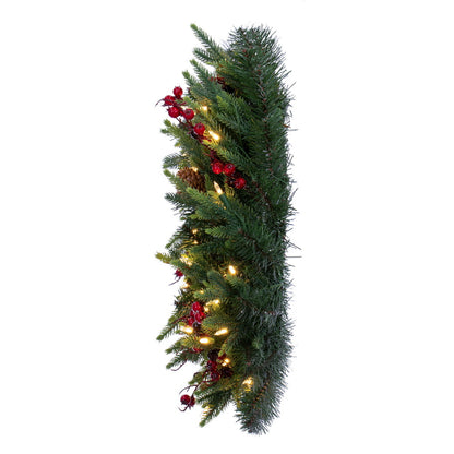 Vickerman 24" Berry Mixed Pine Cone Artificial Pre-Lit Wreath Dura-Lit® Warm White LED Mini Lights.