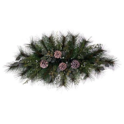Vickerman 30" Artificial Long Leaf Pine with Seeded Cedar Eucalyptus Foliage and Pinecones 3 Candle Holder