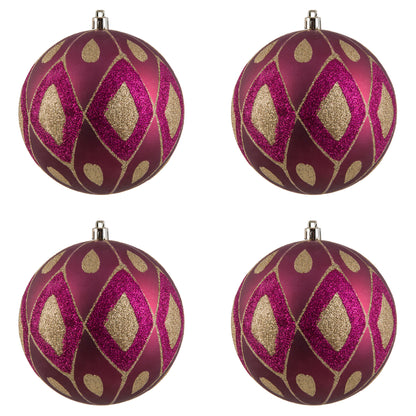 Vickerman 4.75" Berry Red Matte Ball with Glitter Diamond Pattern. Add variety and sparkle to your holiday arrangement with this matte ornament that features a glitter pattern. Includes 4 pieces per bag. Made with shatterproof plastic. Ornament has a dril