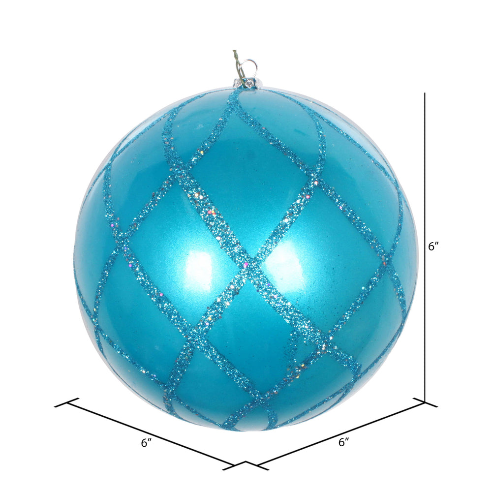 Vickerman 6" Turquoise Candy Finish Net Ball Ornament with Glitter Accents 2 per Bag