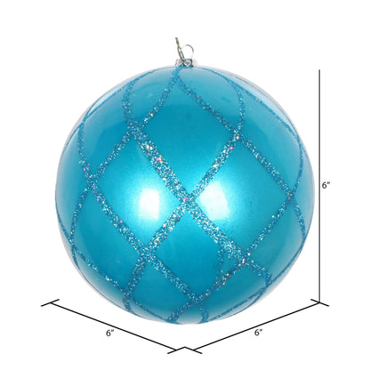 Vickerman 6" Turquoise Candy Finish Net Ball Ornament with Glitter Accents 2 per Bag