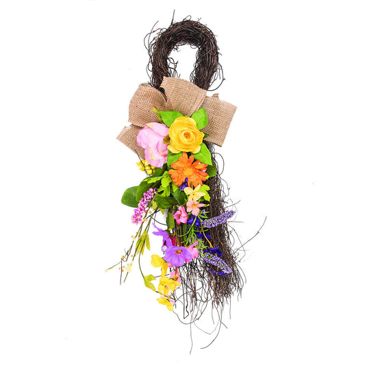 Vickerman 28" Artificial Mixed Floral Teardrop That Features A Mixture Of Bright Flowers Buds And Berries. The Base Of The Teardrop Is Made With Thin Spring Twigs.