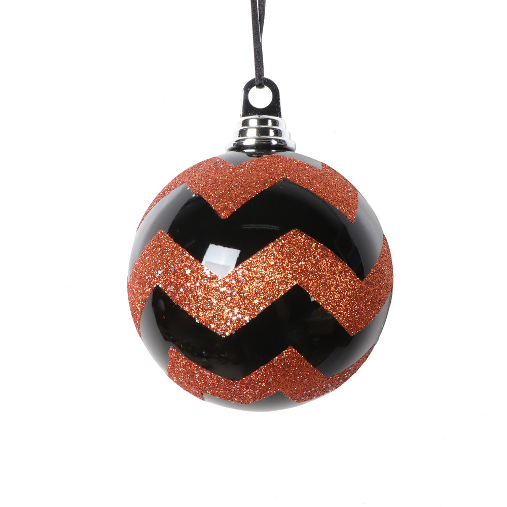 Vickerman 4.7" Black Orange Round Ornament 3 per bag.