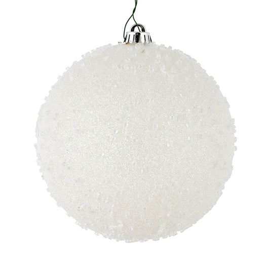 Vickerman 8" White Ice Ball Ornament. This textured ornament has a rough and icy look with a hint of delicate sparkle. Incorporate these ornaments into your holiday design for added texture. Includes 2 pieces per pack. Made with shatterproof plastic.