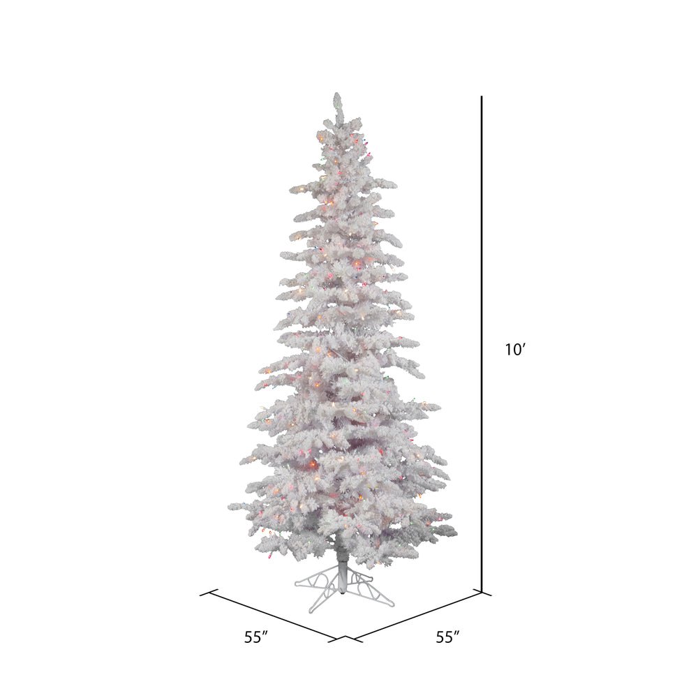 Vickerman 10' Flocked White Slim Artificial Christmas Tree Multi-Colored LED Lights