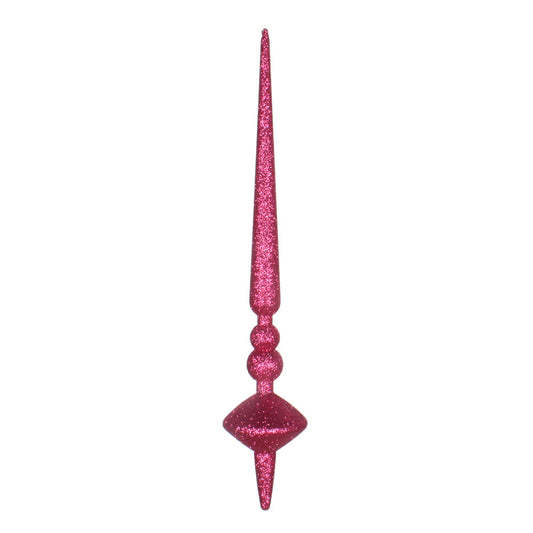 Vickerman 12" Fuchsia Glitter Cupola Finial. This long finial ornament adds depth and texture to any holiday decorating project. Made with shatterproof plastic. Includes 3 pieces per bag.