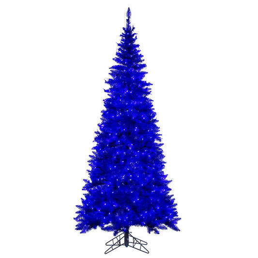 Vickerman 10' x 50" Slim Blue Artificial Pre-Lit Christmas Tree with Lights and Step On/Off Foot Switch