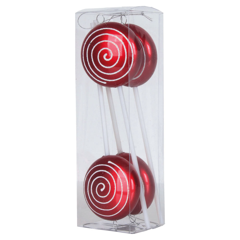 Vickerman 10" Red-White Candy Swirl Lollipop Christmas Ornaments 4 per Box