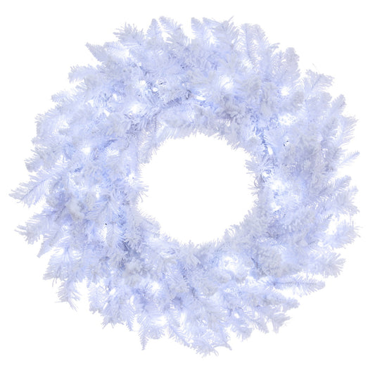 Vickerman 24" Flocked White Wreath  Pure White LED Mini Lights