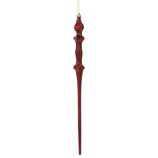 Vickerman 15.7" Burgundy Shiny Icicle Ornament with drilled and wired caps. Comes 3 per Box.