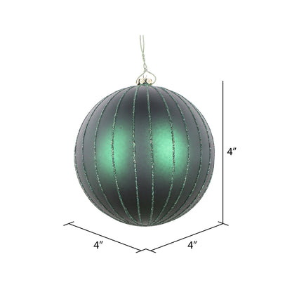 Vickerman 4" Midnight Green Matte Glitter Ball Christmas Ornament 4 pieces per bag